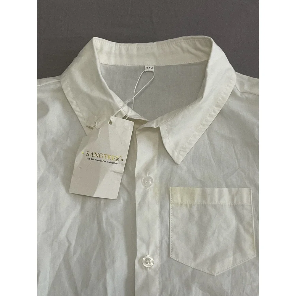 Sangtree Kids White Long Sleeve Button Down Shirt Cotton Blend Size 140 51277